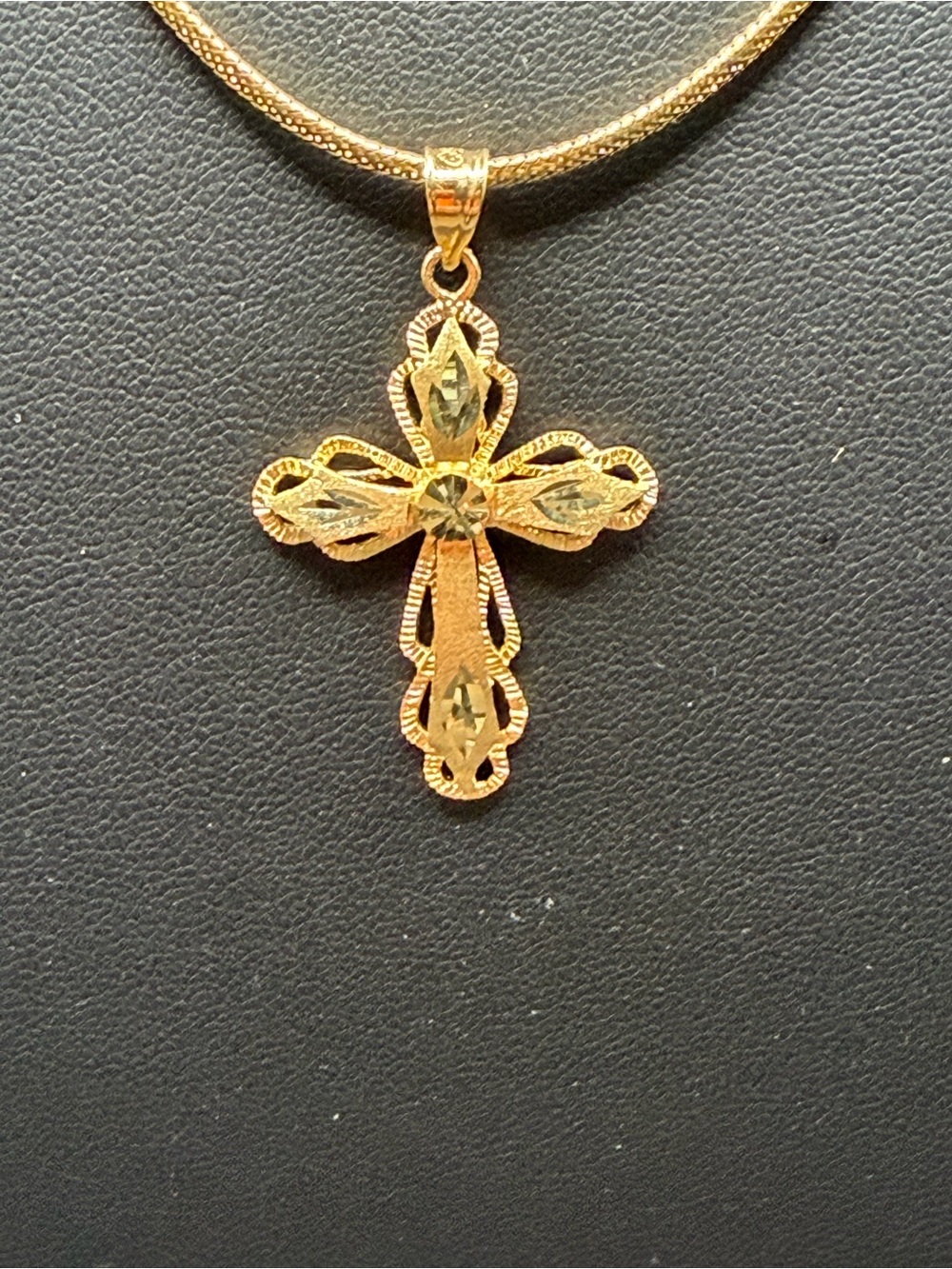14k Yellow Gold Cross Pendant Brushed Diamond Cut Beverly Hills Gold - no chain